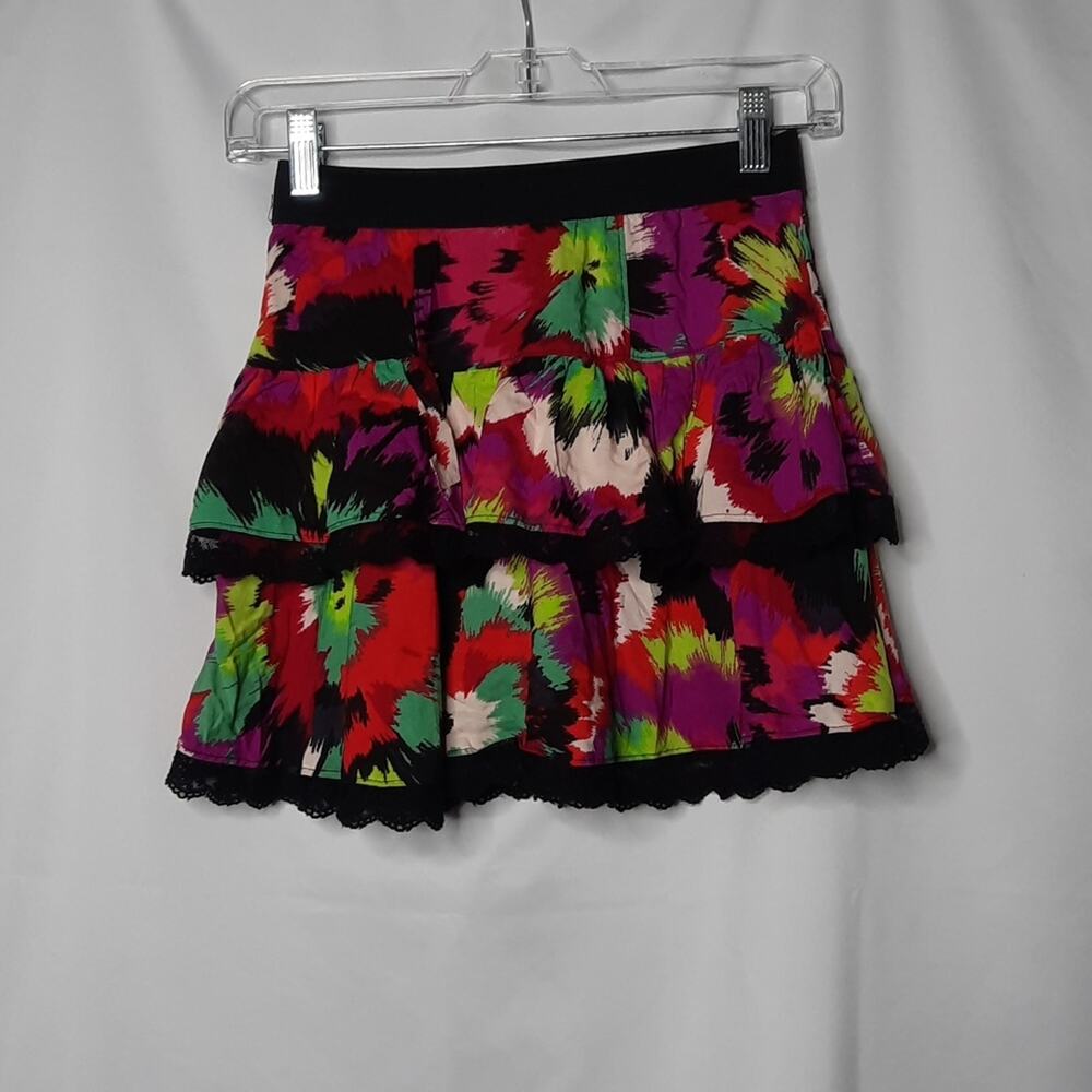 Material Girl Wild Floral Tiered Mini Skirt XS
